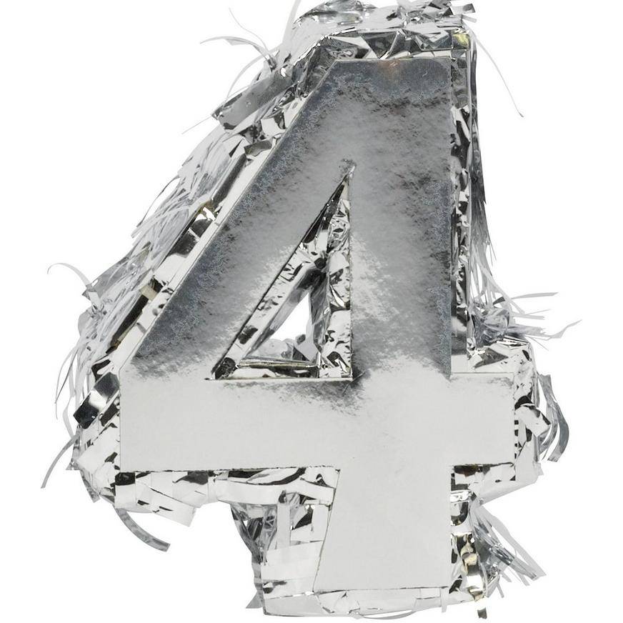 Mini Metallic Silver Number 4 Pinata Decoration