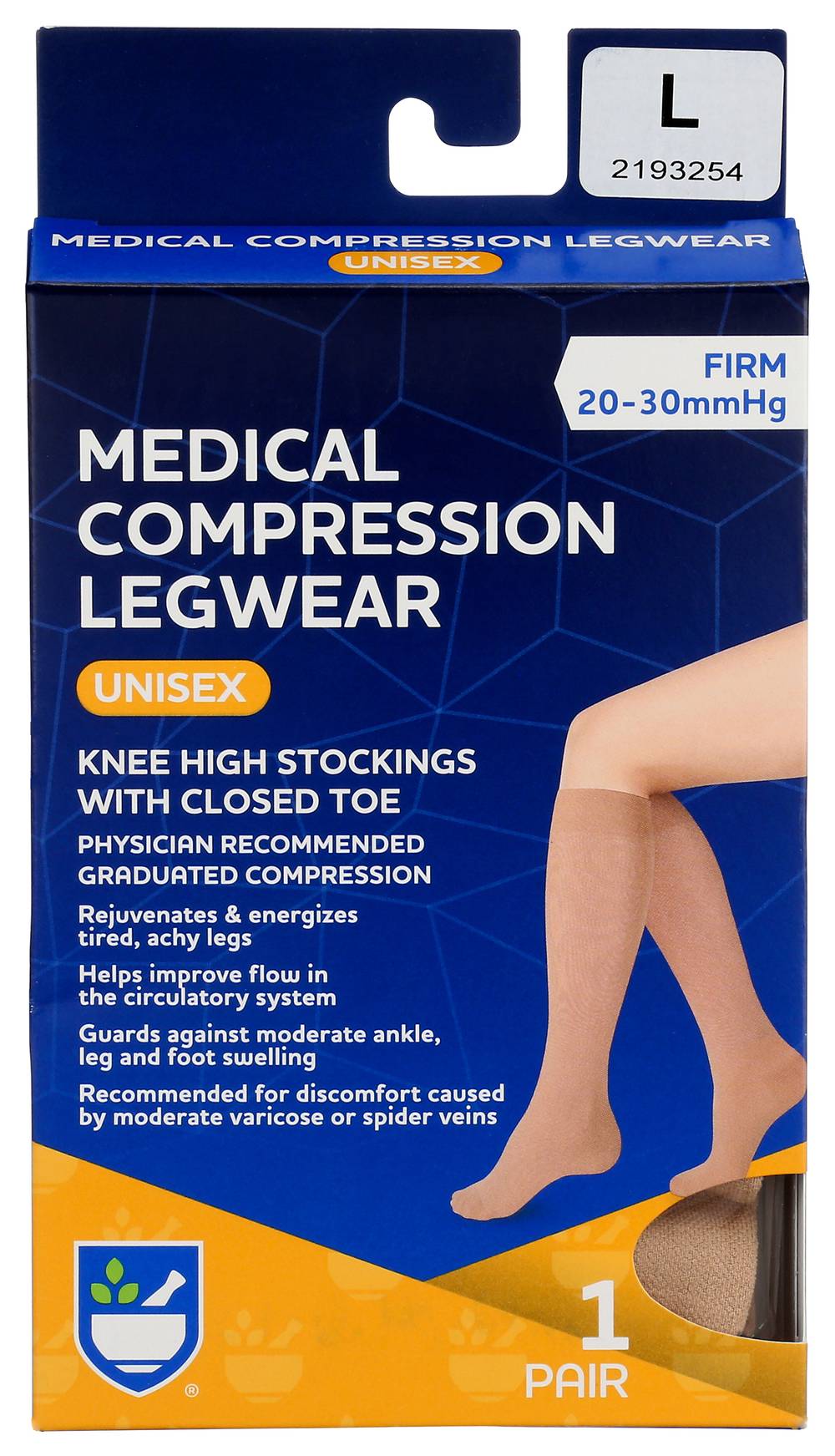 Rite Aid, Uni-Sex Classic Medical Stocking - Closed Toe, Knee High, Beige, Large, 1 Pair