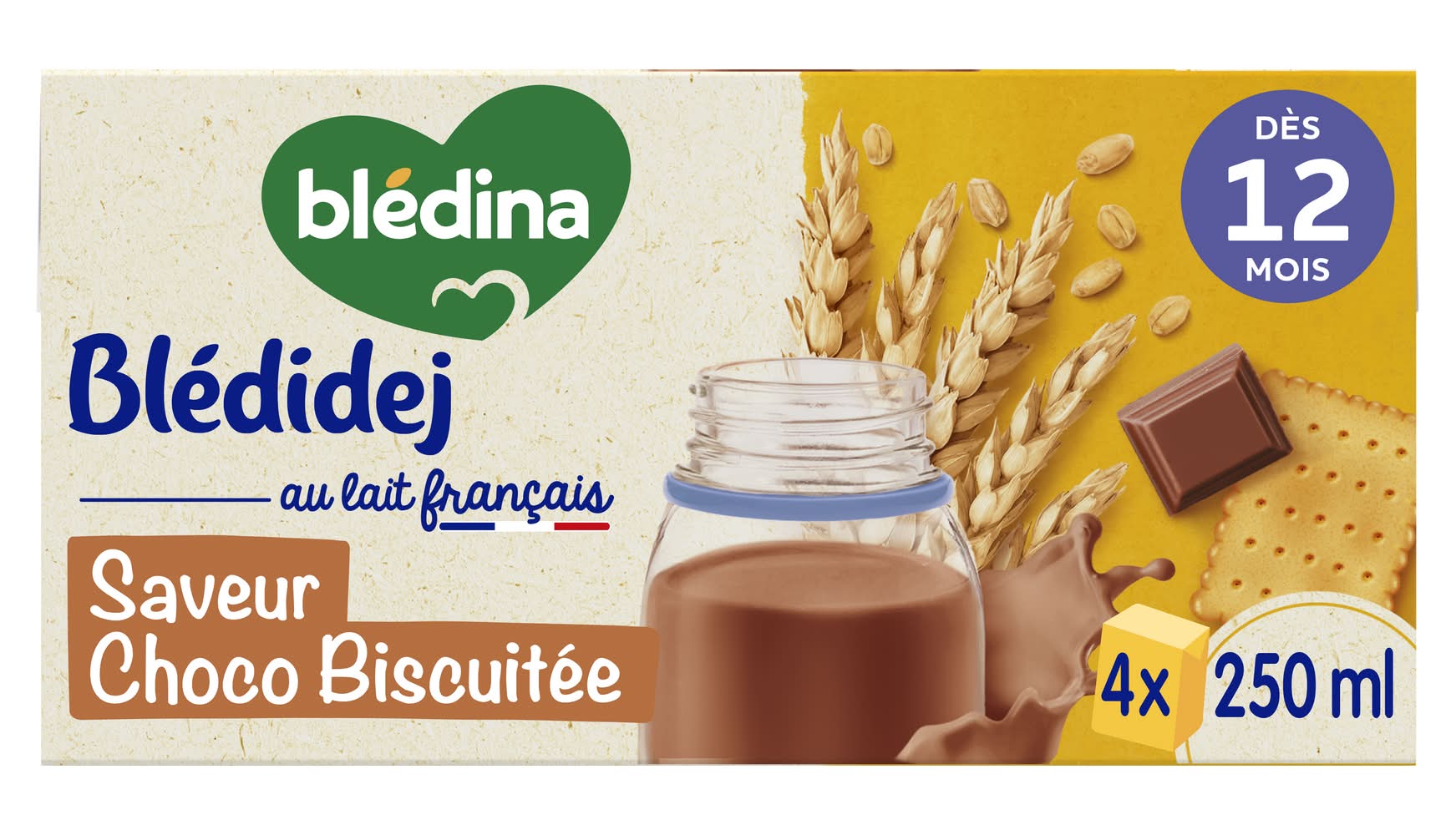 Blédina - Bledidej lait et céréales bébé dès 12 mois, choco biscuitée (4 x 250ml)