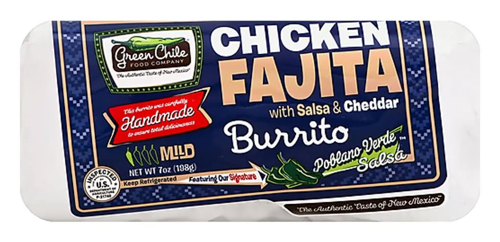Green Chile Chicken Fajita with Salsa & Cheddar Burrito