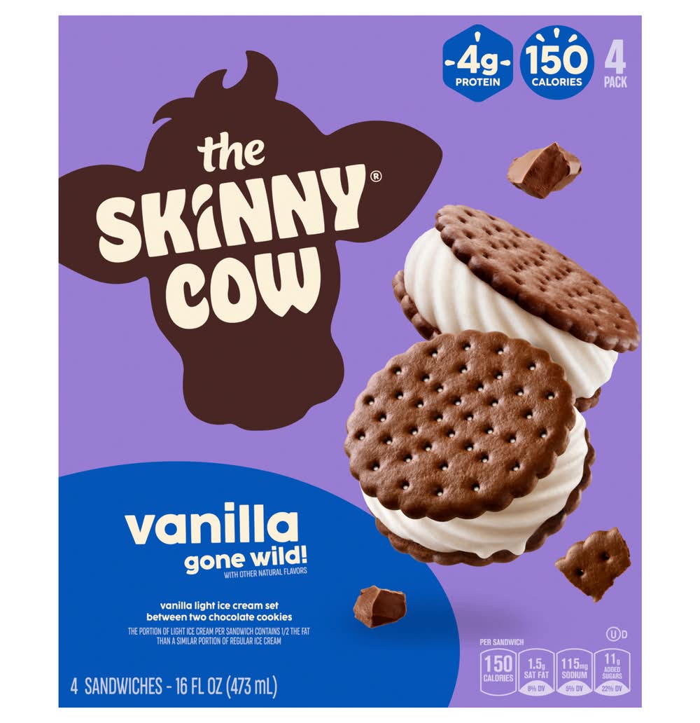 Skinny Cow Gone Wild Ice Cream Sandwiches, Vanilla (16 fl oz, 4 ct)