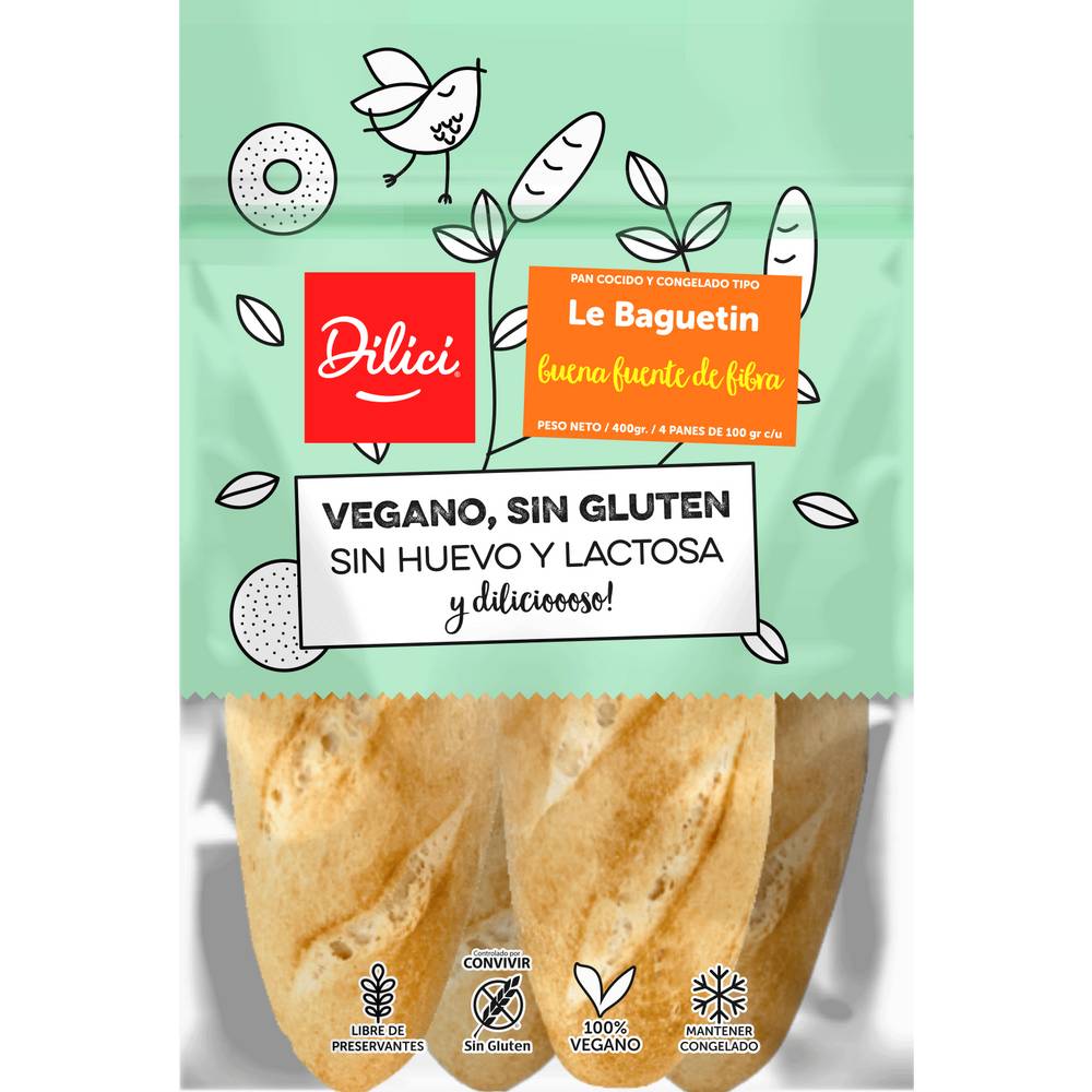 Dilici · Pan baguetin blanco sin glúten (4 un)