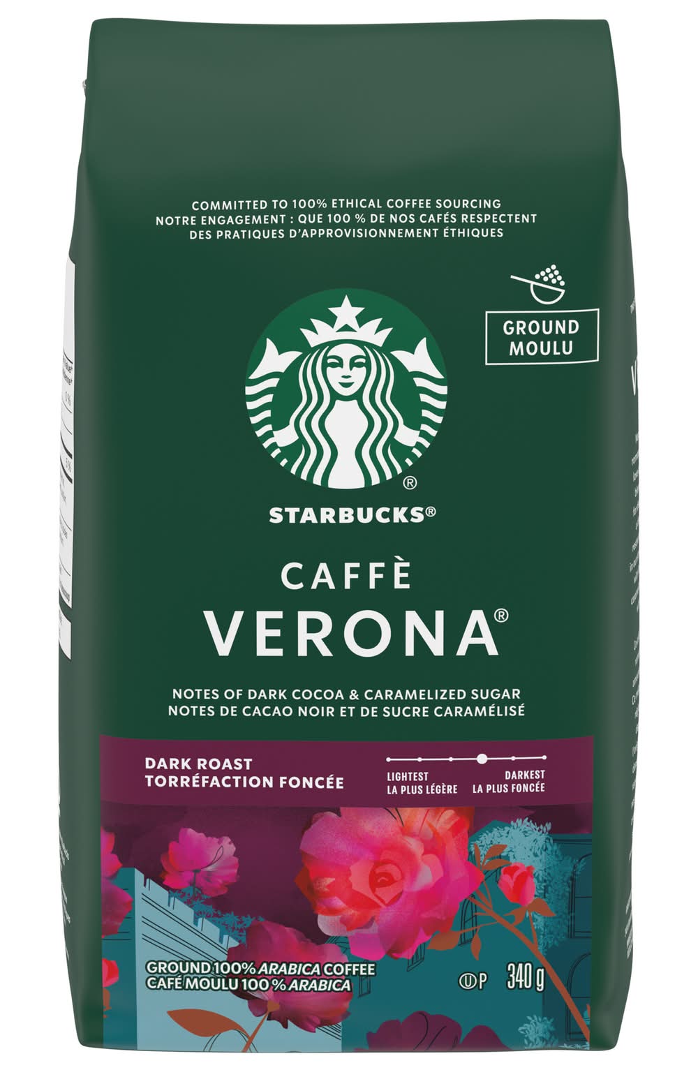 Starbucks Caffè Verona Dark Roast Ground Coffee, Dark Cocoa & Caramelized Sugar (340 g)
