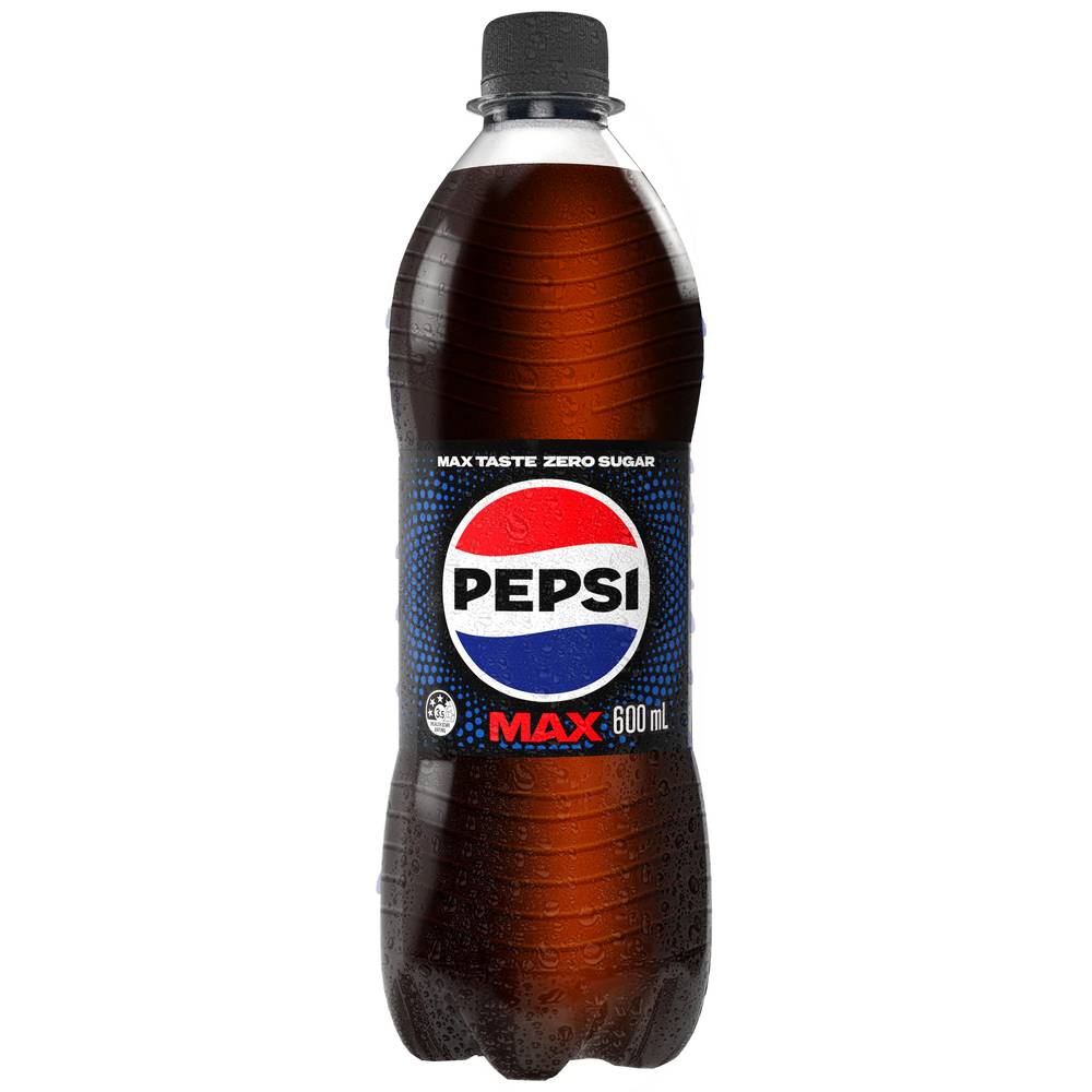 Pepsi Max Zero Sugar Cola Soft Drink, Cola (600mL)