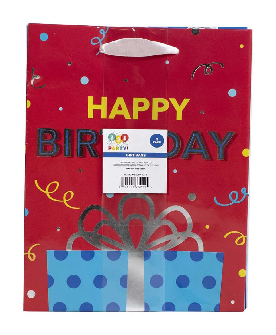 321 Party! 'Happy Birthday' Gift Bags Medium - 2 Ct