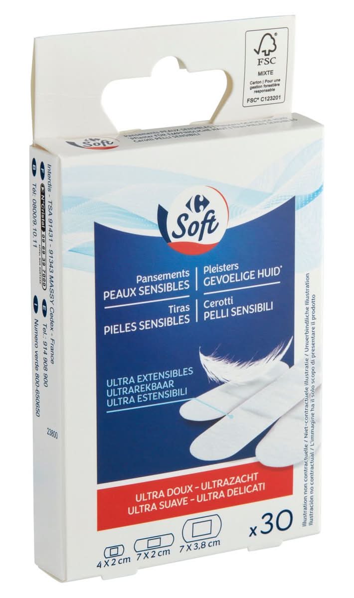 Carrefour Soft Pansements Peaux Sensibles 30 Pièces