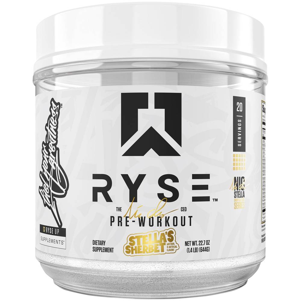 Ryse Pre-Workout Nic Stella Edition Powder, Stella's Sherbet (22.7 oz)