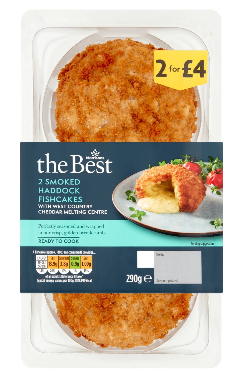 Morrisons The Best 2 Melt In The Middle Smoked Haddock Fishcakes With Leek & Cheddar Sauce 290G