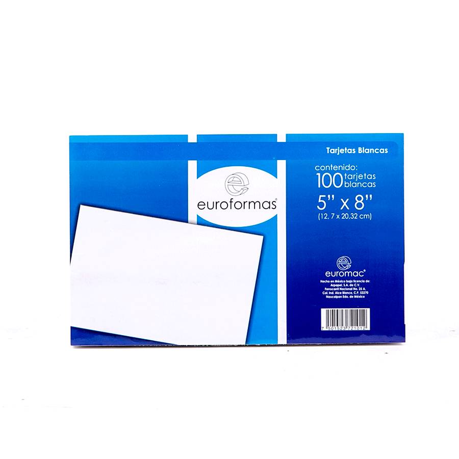 Euromac tarjeta blanca 5 x 8" (pack 100 piezas)