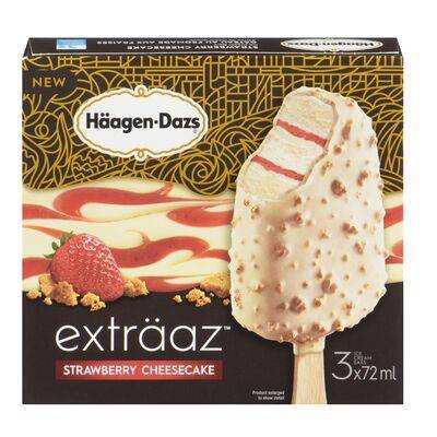 Häagen-Dazs · Barres de crème glacée au gâteau au fromage et fraises (3 x 72 ml) - Exträaz strawberry cheesecake flavoured bars (3 x 72 mL)