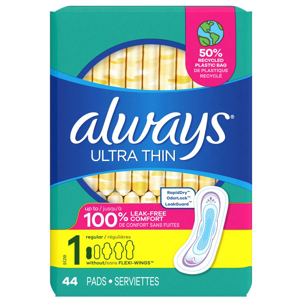 Always Without Flexi-Wings Regular Size 1 Ultra Thin Pads (44 ct)