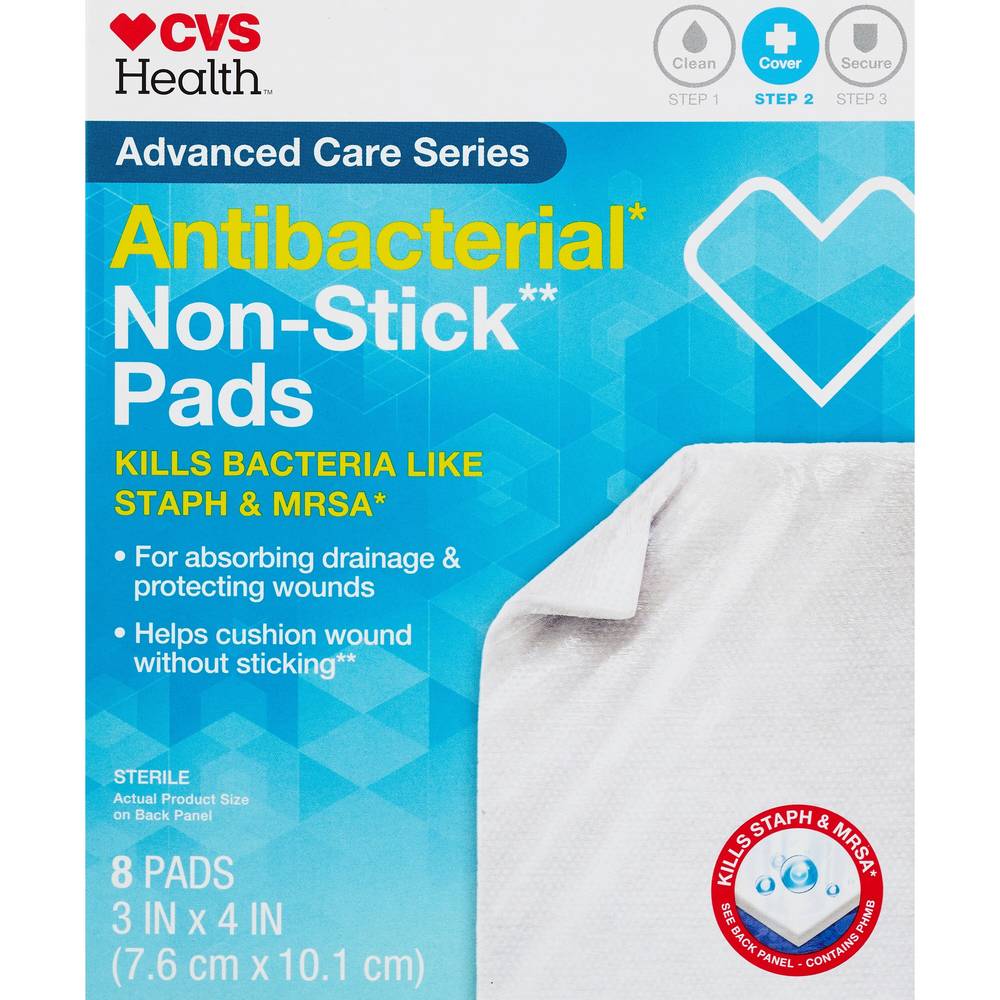 CVS Health Sterile Acti-Bacterial Non-Stick Pads, 8 CT