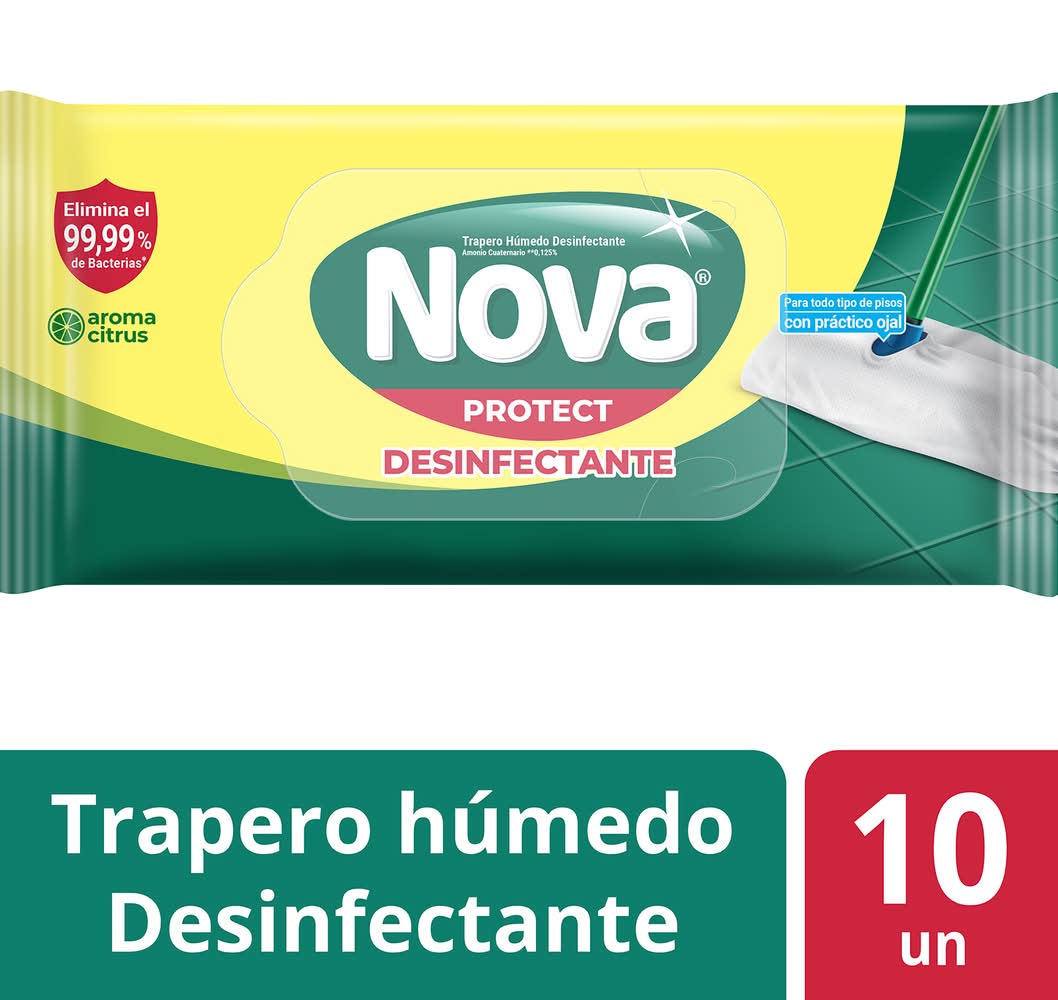 Nova · Trapero húmedo desinfectante multisuperficies - Citrus (10 un)