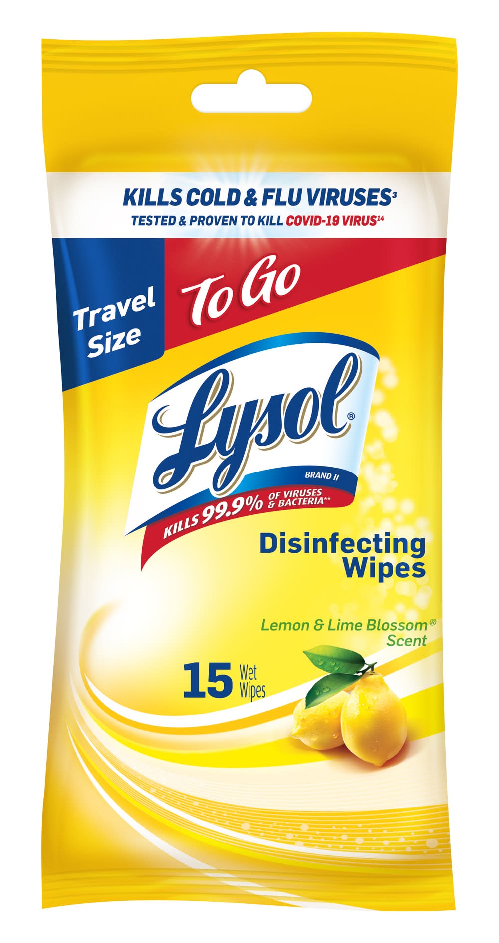 Lysol To Go Disinfecting Wipes, Lemon-Lime Blossom (2.5 oz, 15 ct)