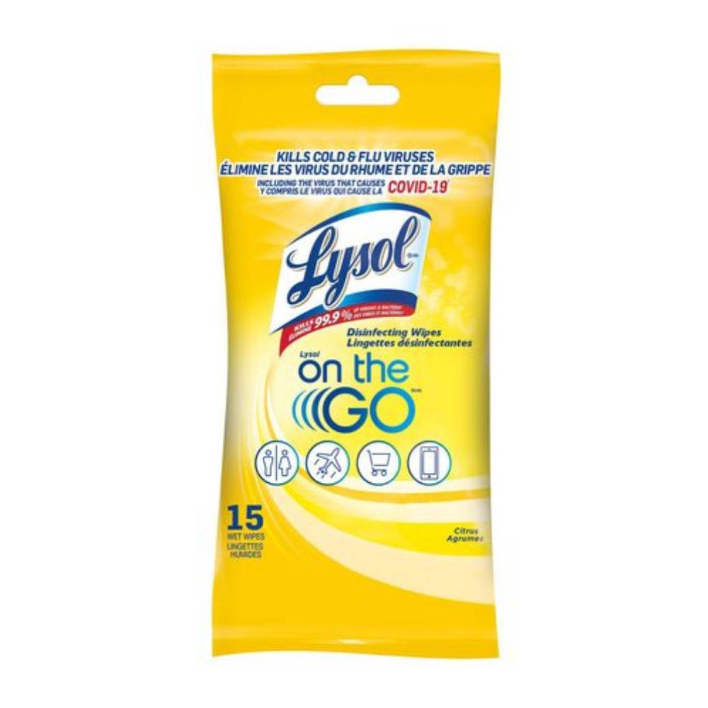 Lysol on the Go Citrus Disinfecting Wipes (15 units)