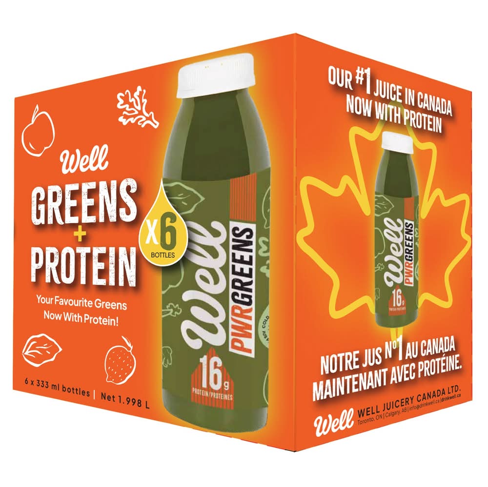 Well - Jus Pwrgreen De Verts + Protéines, 6 × 333 Ml / Well Greens + Protein Pwrgreen Juice, 6 × 333 Ml