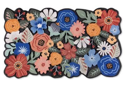 Apache Mills 1'6"x2'6" Recycled Boho Floral Doormat Beige: Outdoor Welcome Mat, Skid-Resistant, UV & Stain-Resistant