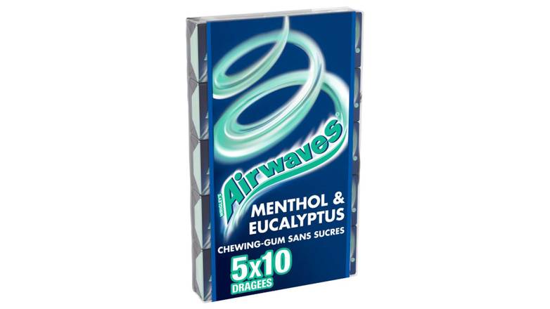 Airwaves Chewing-gum au menthol et eucalyptus, sans sucres Les 5 étuis de 10, 70g