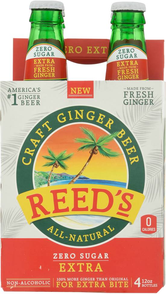 Reed's Zero Sugar Extra Ginger Beer (4 ct, 12 oz)