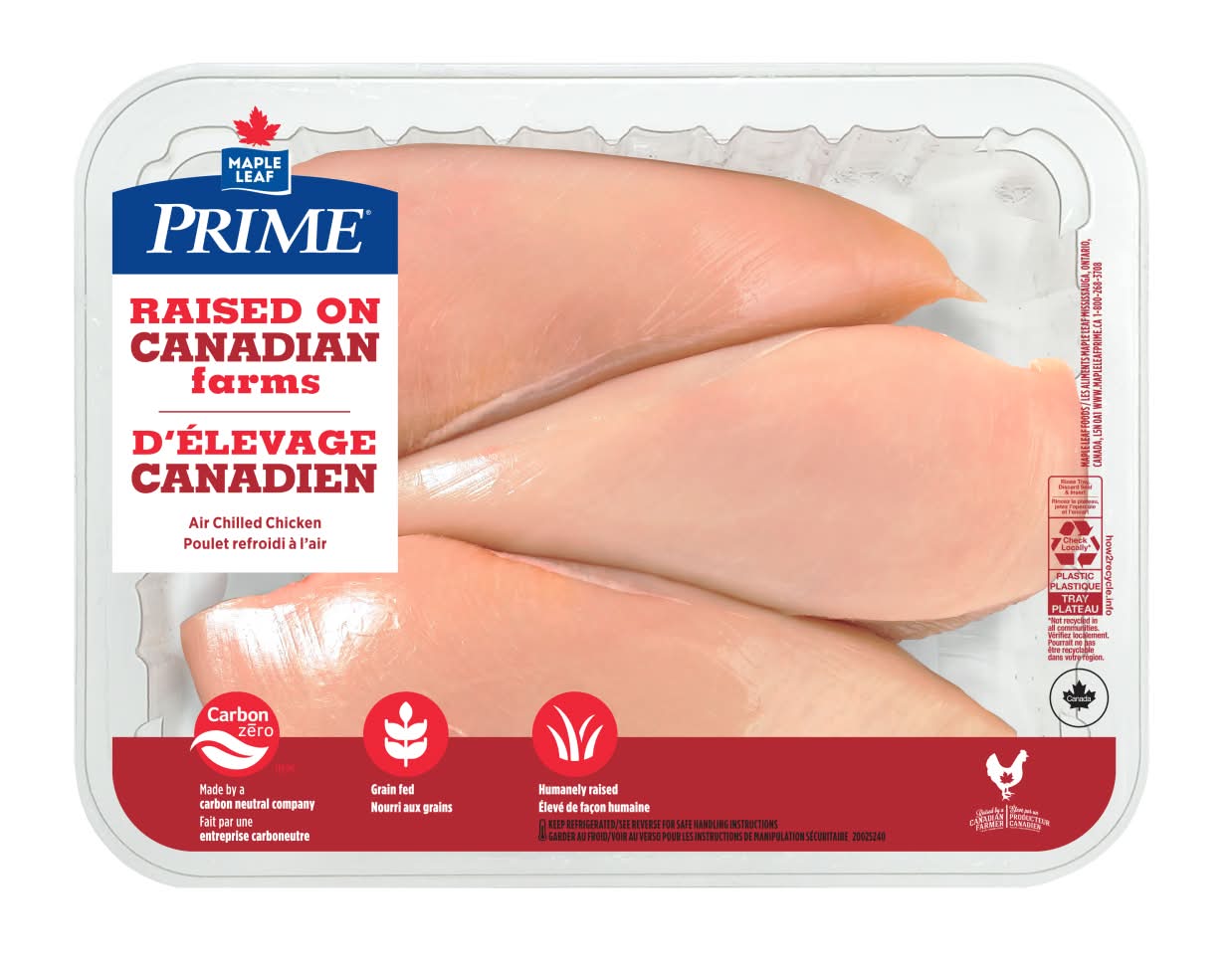 Prime poitrines de poulet désossées et sans peau sans filets - boneless skinless chicken breasts without fillets