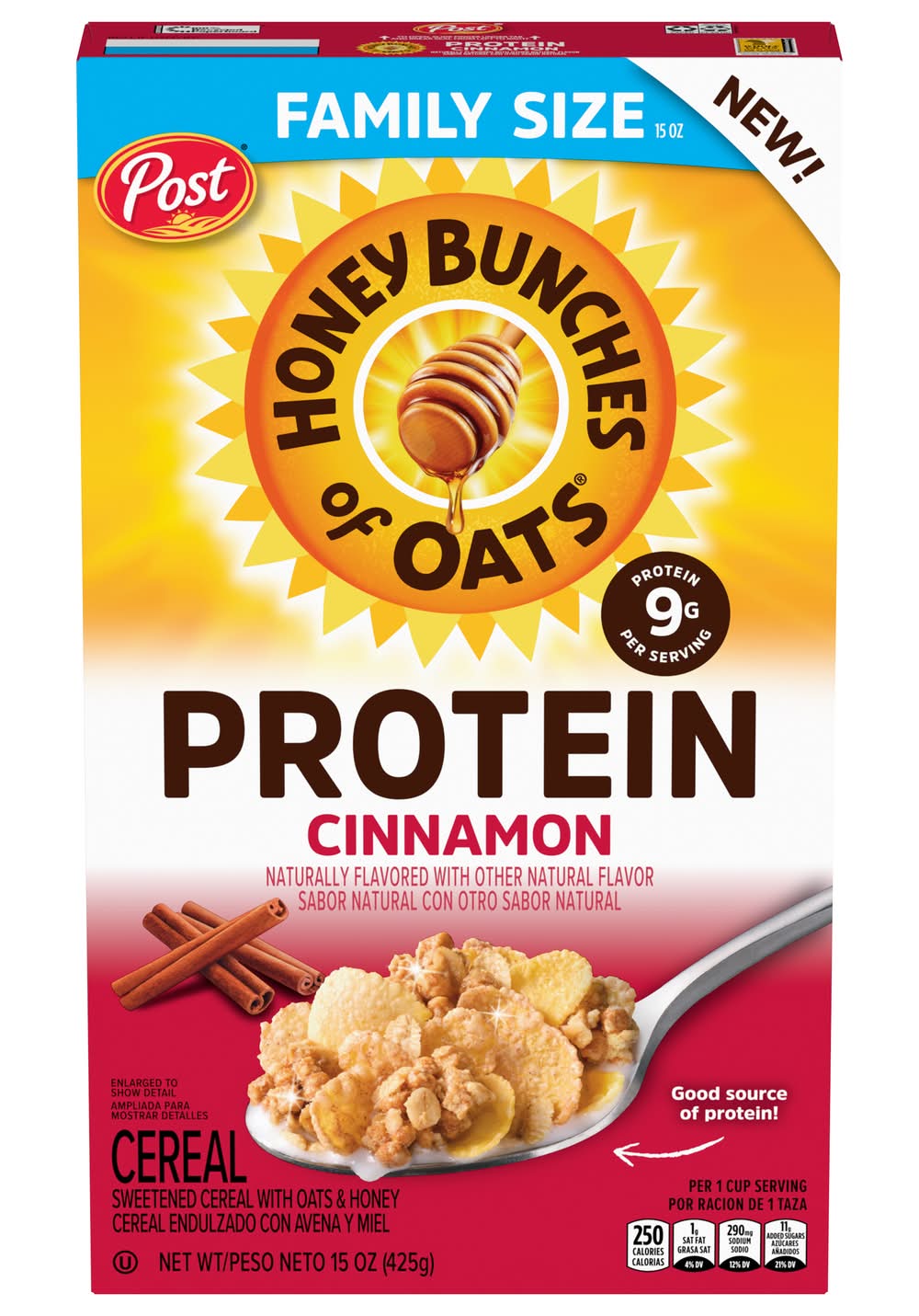 Post Honey Bunches Of Oats Protein Cereal, Cinnamon, 15 Ounces (15 oz)