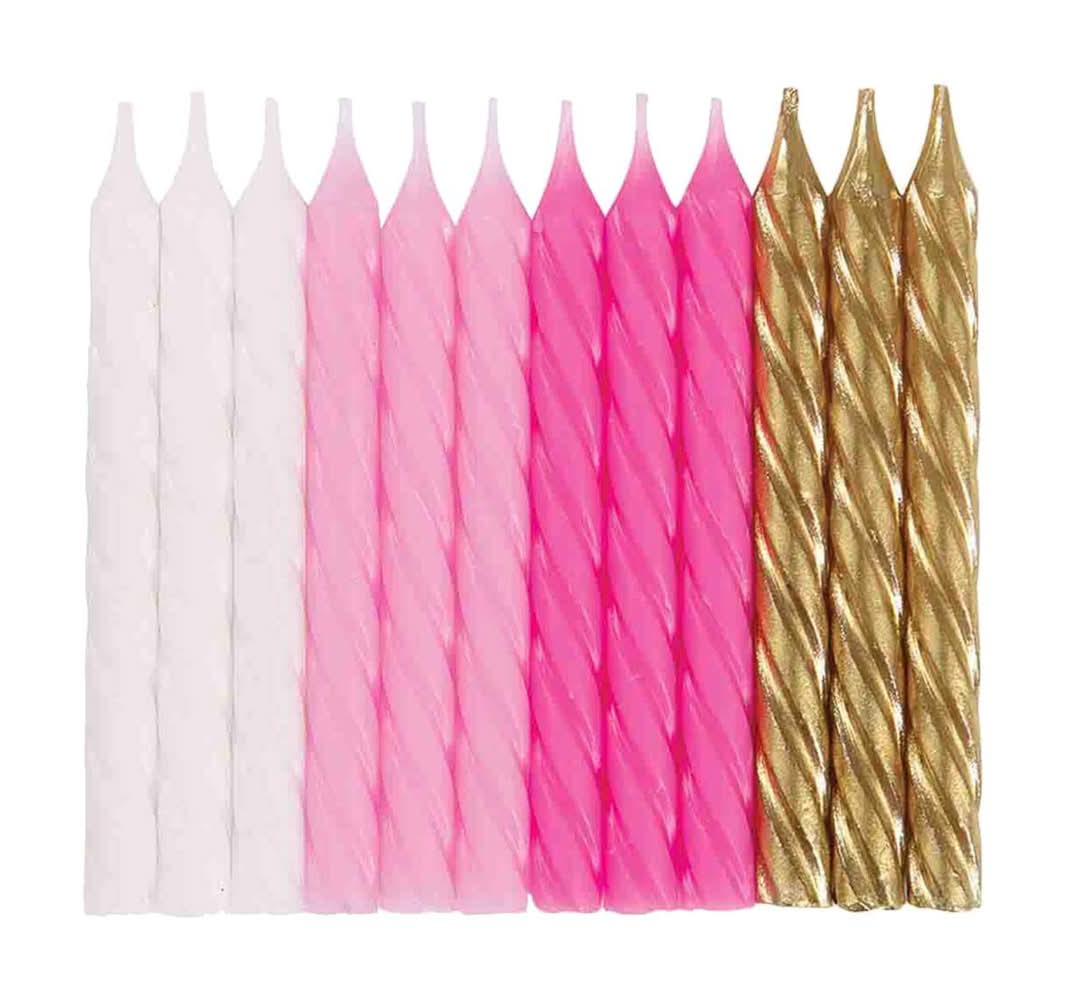 321 Party! Pink White & Gold Birthday Candles 24 Ct