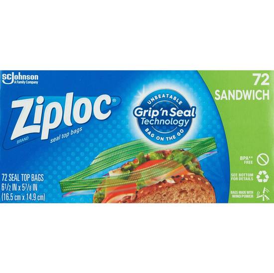 Ziploc� Brand Sandwich Bags with Grip 'n Seal Technology, 72 Count
