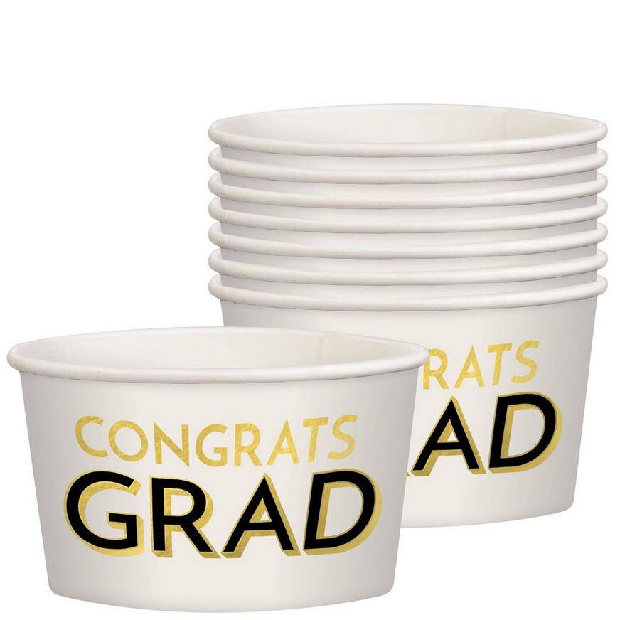 Black Gold Congrats Grad Paper Treat Cups, 9.5oz, 8ct