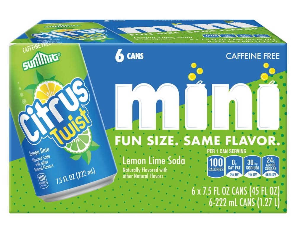 Summit Mini Soda Cans, Lemon Lime (6 x 7.5 fl oz)