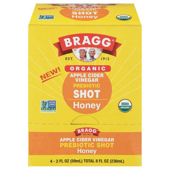 Bragg Organic Apple Cider Vinegar Honey Prebiotic Shot Packed Unspecified (4 ct)