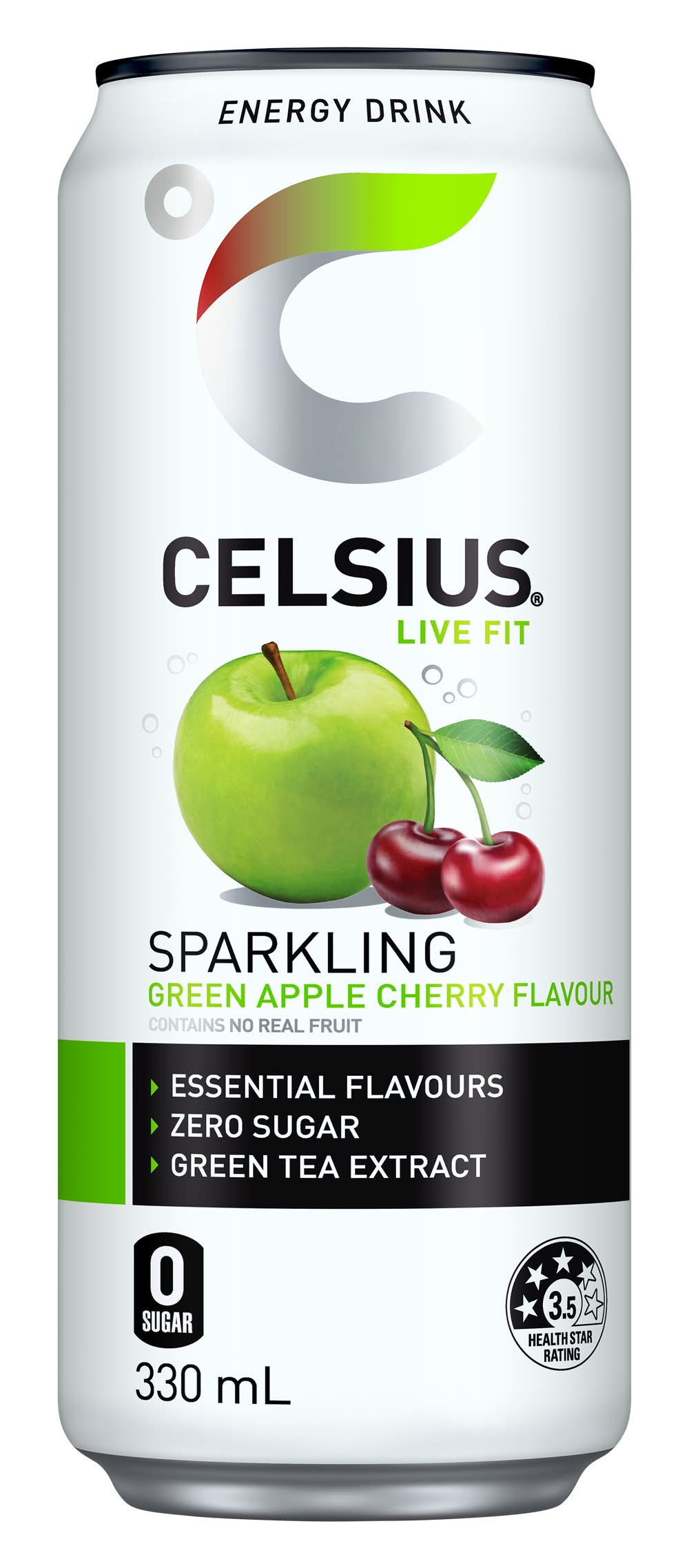 Celsius Sparkling Energy Drink, Green Apple-Cherry (330mL)