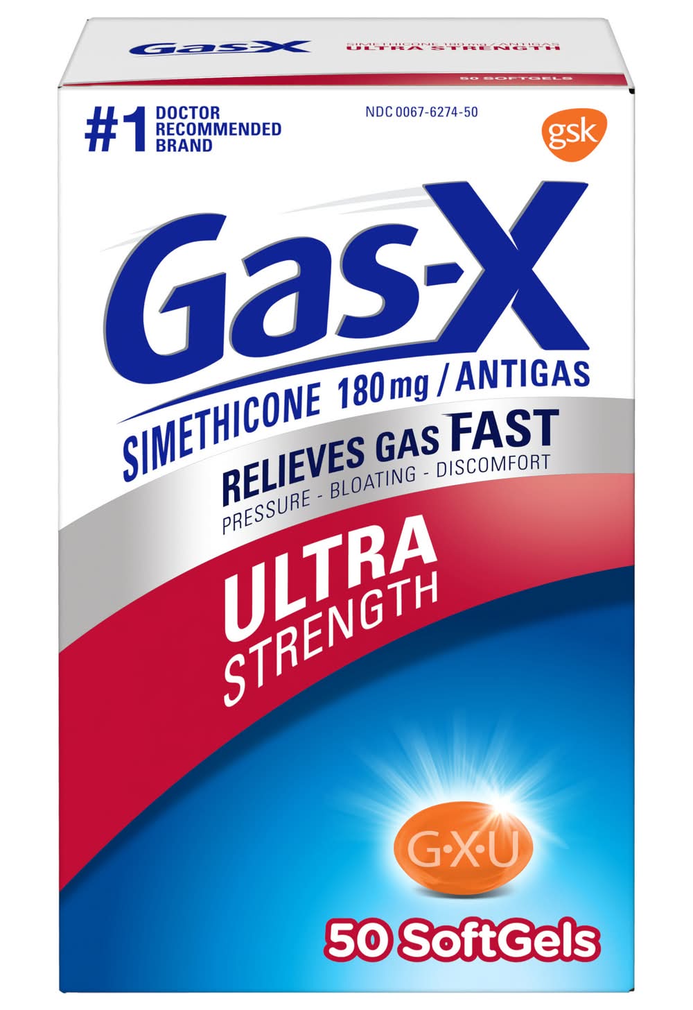 Gas-X Ultra Strength Simethicone 180 mg Antigas Relief Softgels (50 ct)