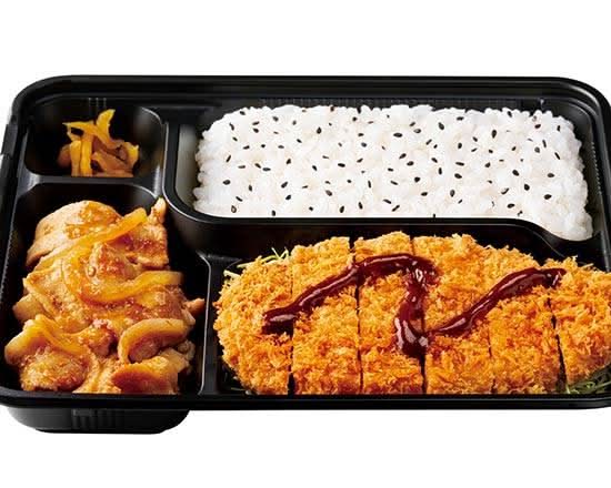ロースとんかつ生姜焼き弁当Pork loin cutlet and ginger-fried pork lunch box