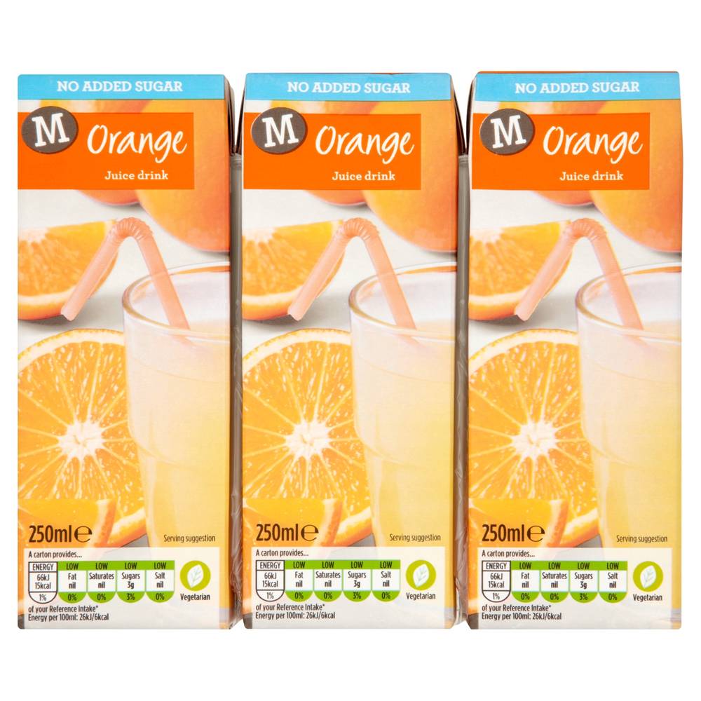 Morrisons No Added Sugar Orange Juice Drink (3 x 250ml)