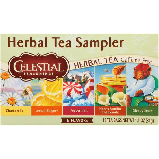 Celestial Seasonings Caffeine Free Herbal Tea Sampler Variety Pack, 18 CT