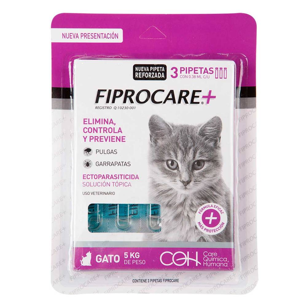 Fiprocare · Electroparasiticida contra pulgas y garrapatas para gato (3 un) (3 x 0,38 ml)