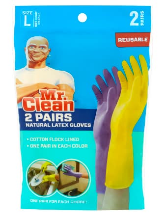 Mr. Clean Reusable Latex Gloves, Large (2 ct)