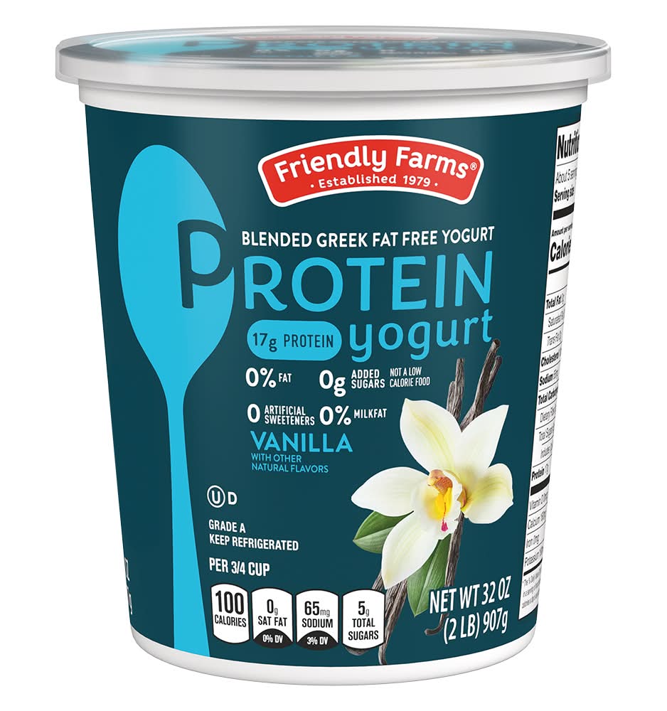 Friendly Farms Blended Greek Fat Free Yogurt, Vanilla (32 oz)
