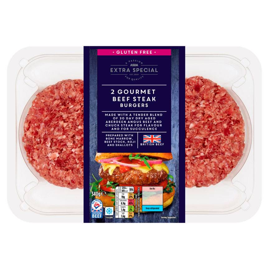 Asda Extra Special 2 Gourmet Beef Steak Burgers 340g