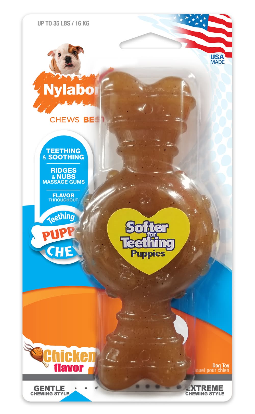 Nylabone Ring Bone Softer For Teething Toy For Puppies, Chicken, Medium (35 lbs)