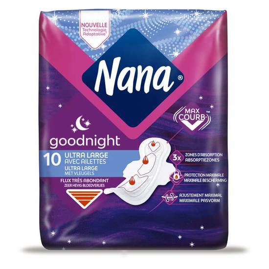 Nana Serviettes Hygiéniques Ultra Goodnight Large x10