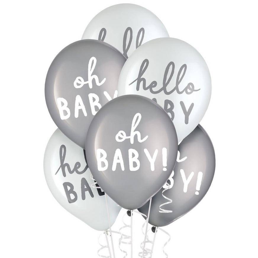 Uninflated 15ct, 12in, Silver White Soft Jungle Baby Shower Latex Balloons