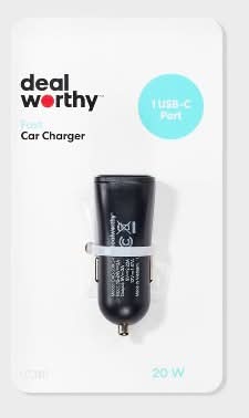 Dealworthy Single Port 20w Usb C Car Charger, Black
