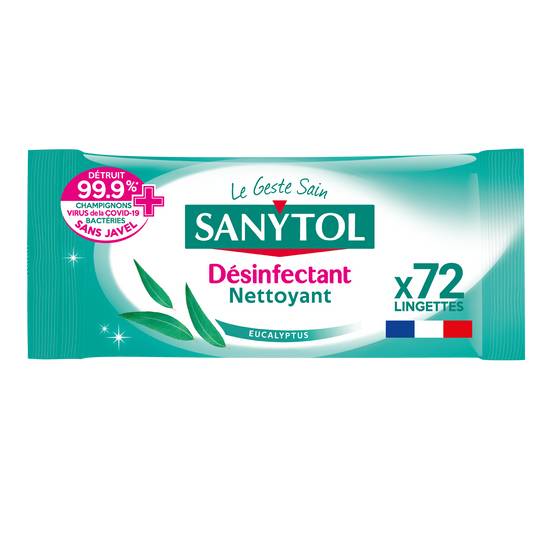 Sanytol - Lingettes désinfectantes multi-usage à l'eucalyptus (72 ct)