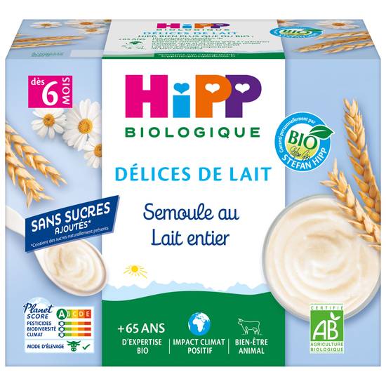 Hipp - Bio semoule au lait entier (4 pièces)