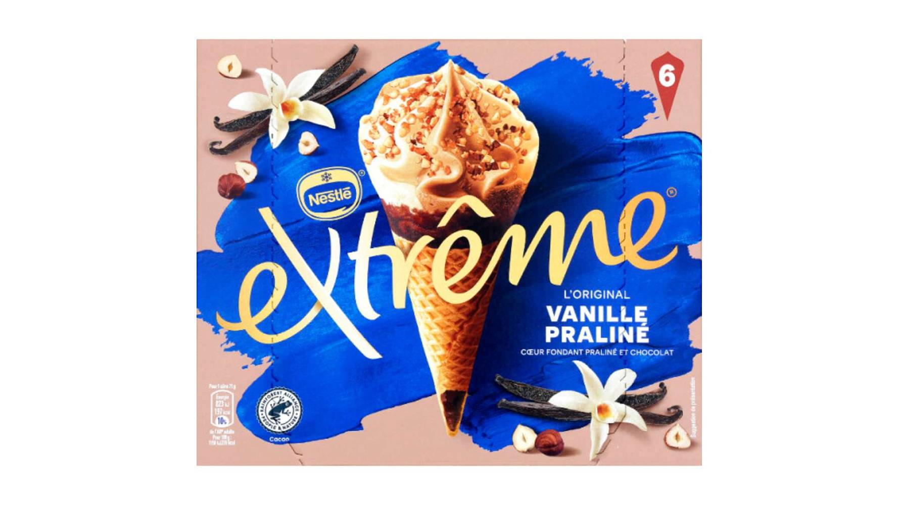 Nestle Extreme Cones Vanille Praline coeur fondant Le paquet de 6x71g