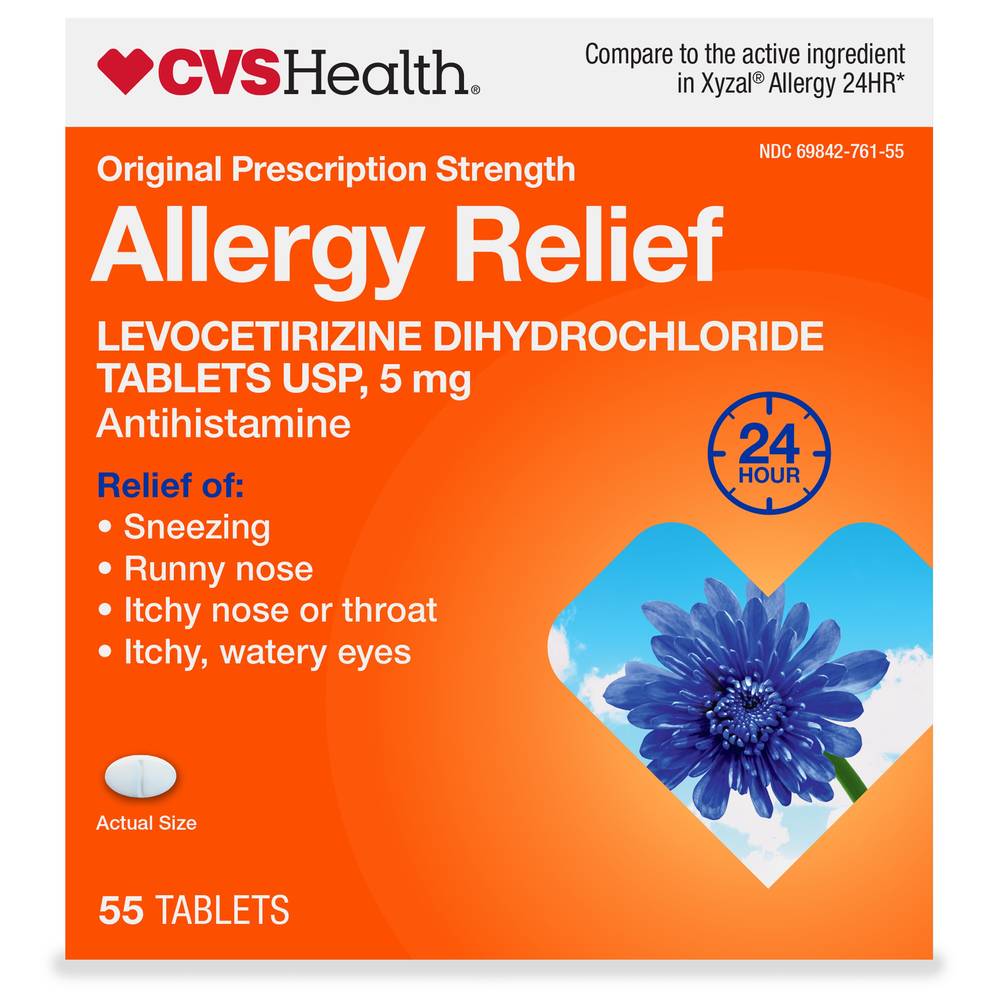 CVS Health Allergy Relief Levocetirizine Dihydrochloride Tablets USP 5 mg, 15 CT
