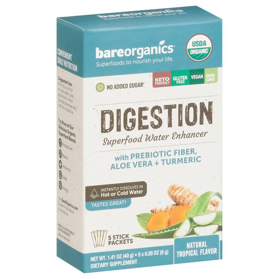 Bareorganics Digestion Natural Tropical Flavor Superfood Water Enhancer (1.41 oz)