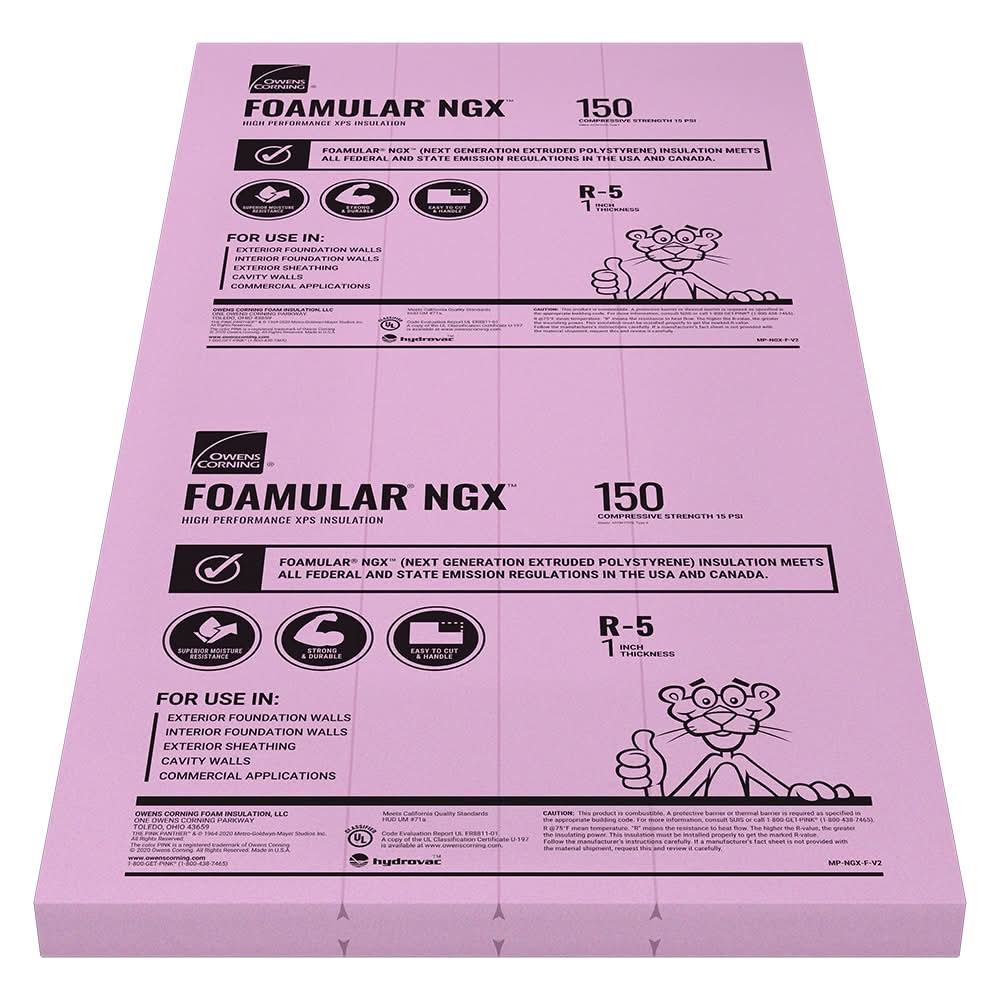 Owens Corning FOAMULAR NGX F-150 R- 5 , 1-in x 4-ft x 8-ft Unfaced Polystyrene Board Insulation