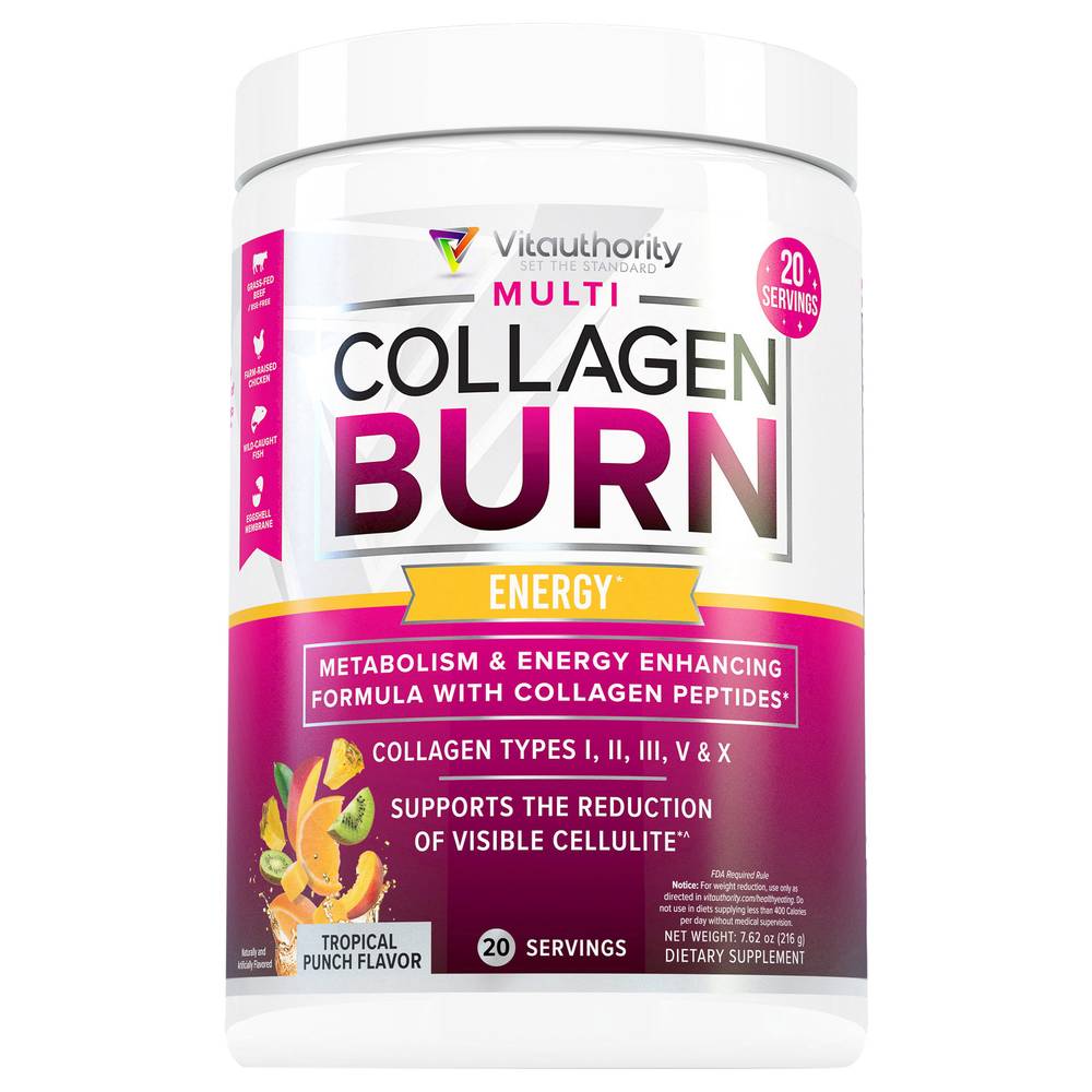 Vitauthority Energy Collagen Burn, Tropical Punch (7.62 oz)